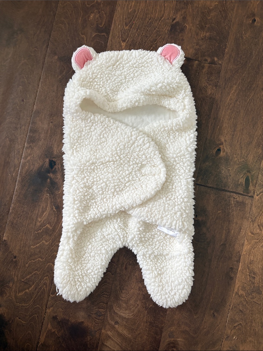 Jam Naturals Cozy White Sherpa Baby Hooded Wrap with Bear Ears 0-3 Months